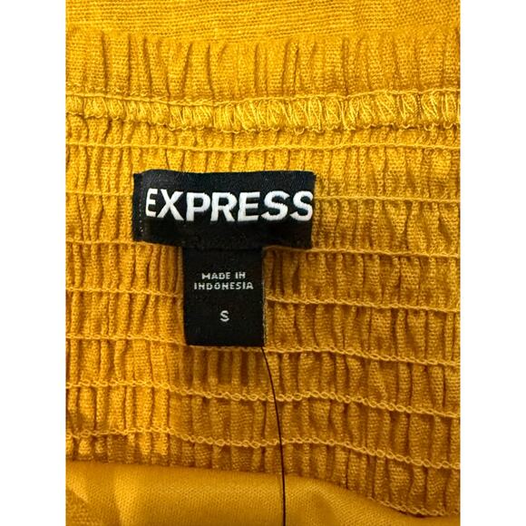 Express Dress Womens Small Yellow Mini Strappy Linen Feminine Boho Flapper Beach - Picture 11 of 12